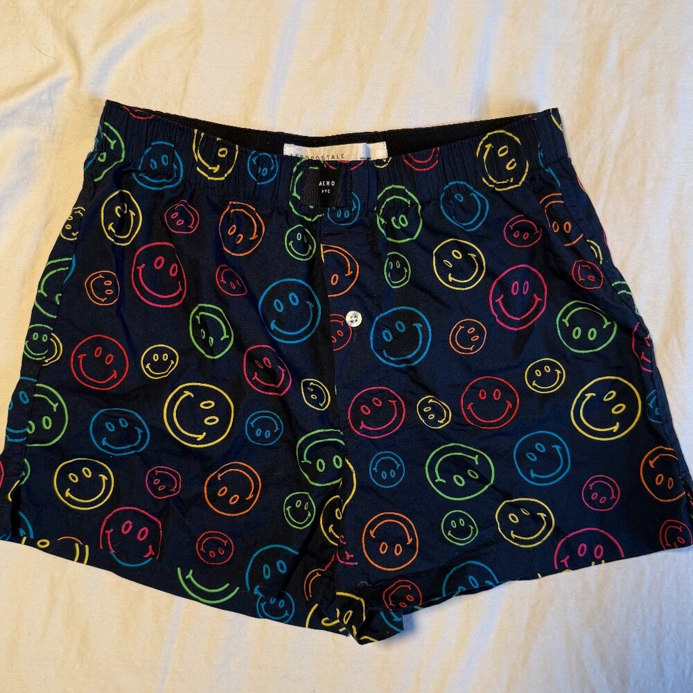 80s-90s Boxer Shorts Smiley Face Pattern Aeropostale Cotton Size S
